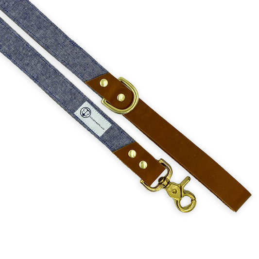 Blue Chambray and Leather Leash